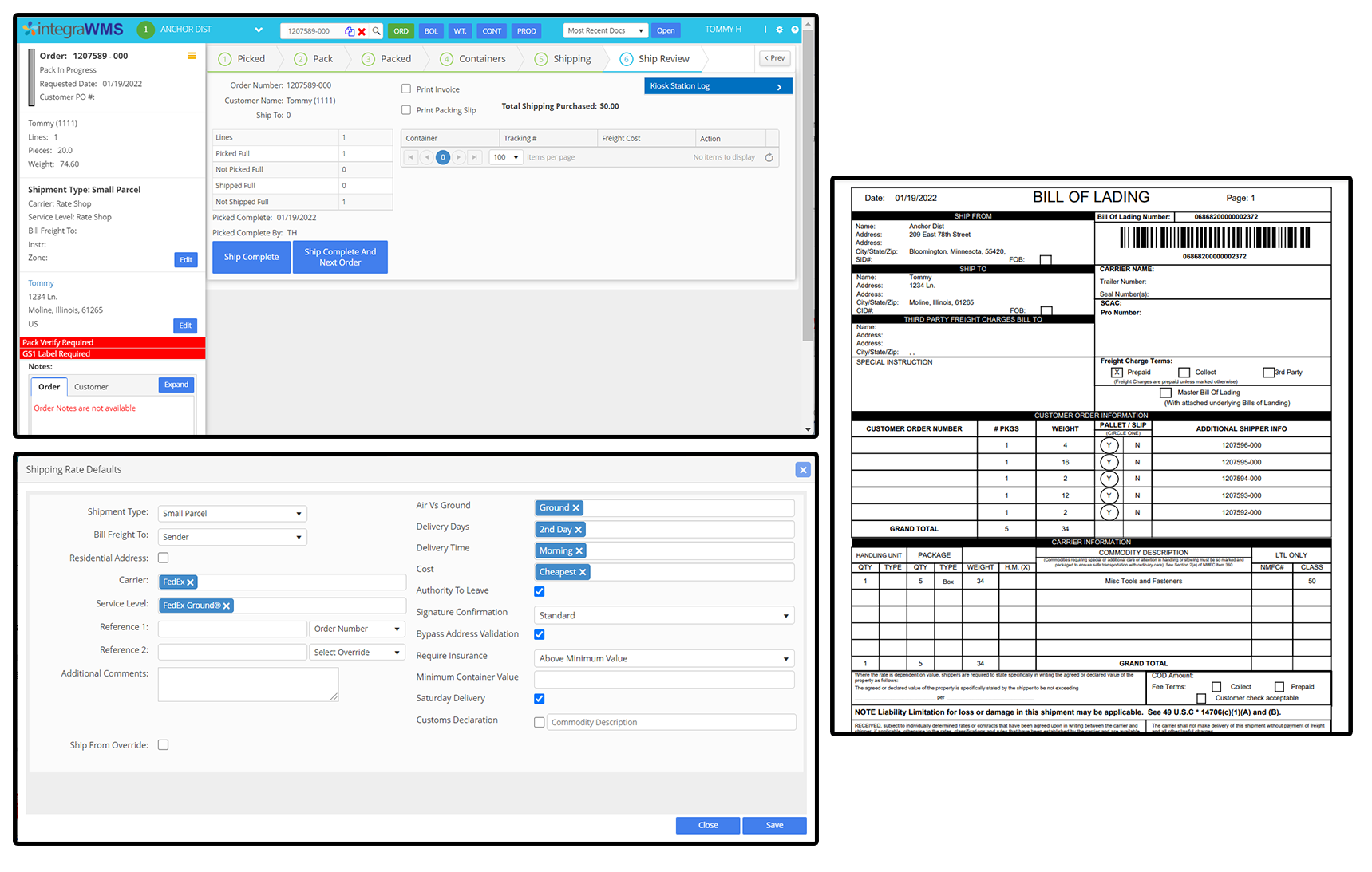 integraWMS Shipping screens